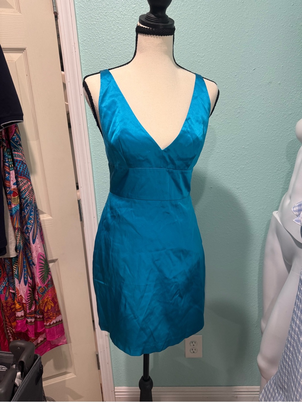 Amanda Uprichard Lurie Turquoise V-Neck Mini Dress